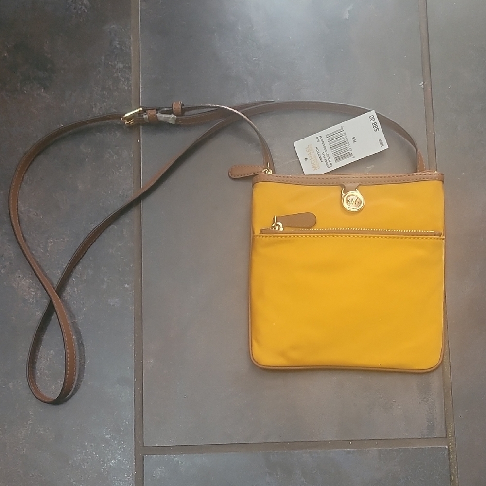 NWT Michael Kors Kempton Nylon Crossbody Bag "Sun" Mustard Gold Yellow